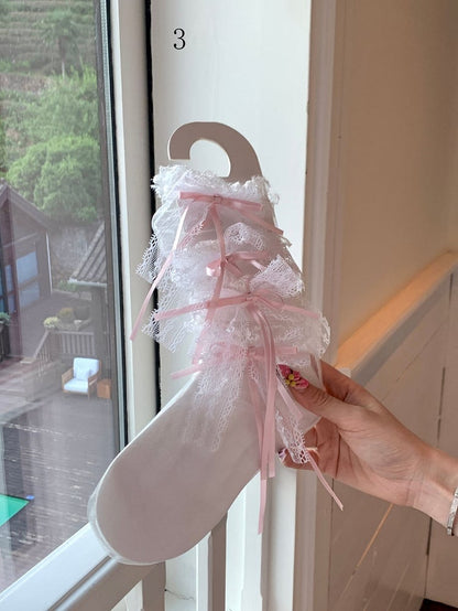 Bowknot Socken Lila/Schwarz/Rosa/Weiß/Grün/Spitze