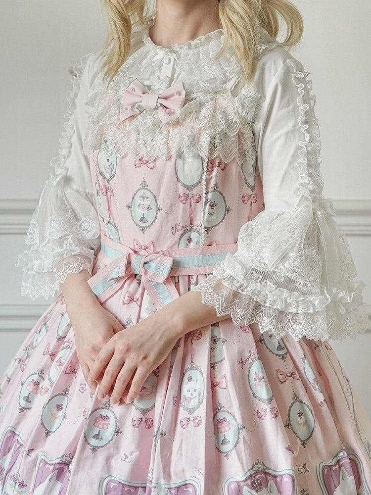 ブラウス ホワイトネックライン 3/4フリルロリータスリーブ