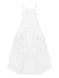 Dress Loose White Goth Ruffles Design Drawstring Cascading