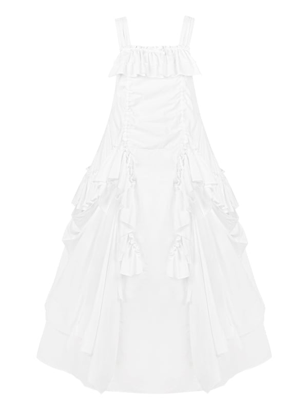 ドレス ルーズ ホワイト ゴス フリル デザイン ドローストリング カスケード