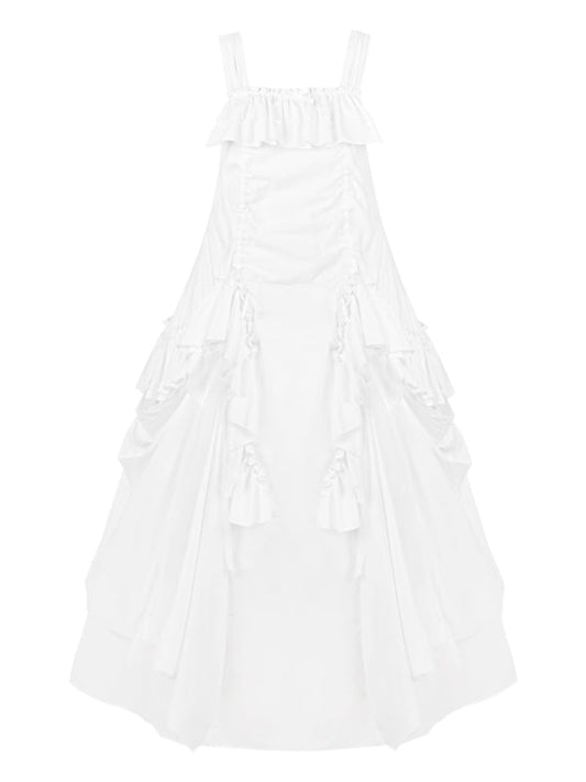 Kleid Lose Weiß Goth Rüschen Design Kordelzug Cascading