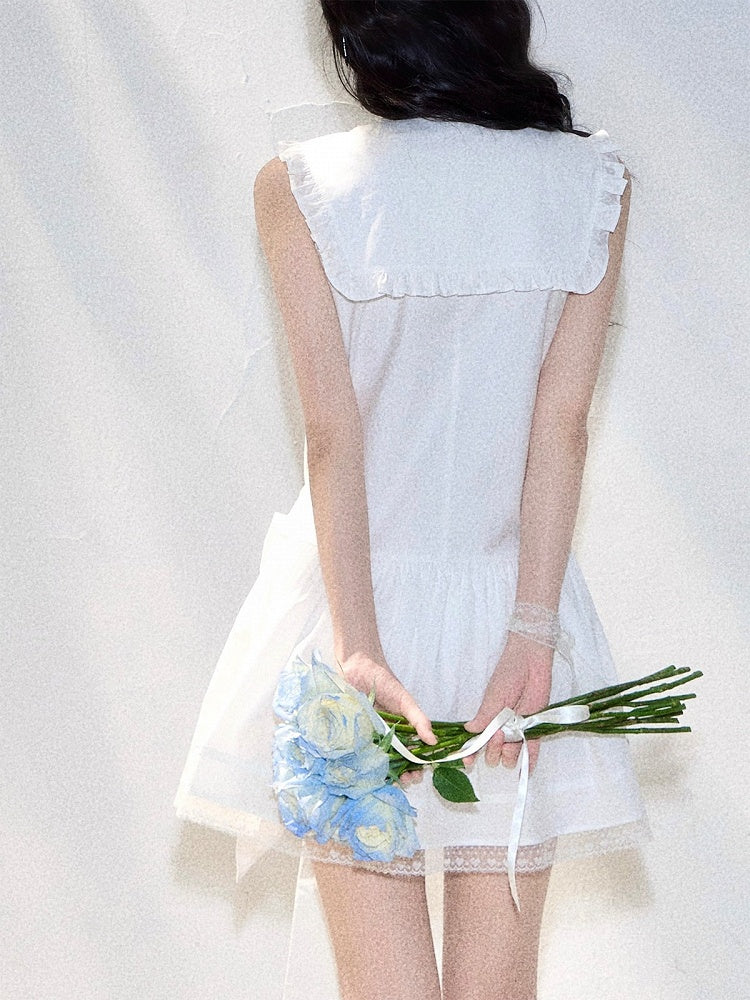 Kawaii White Sleeveless Ruffle Lace Dress - 11shop97