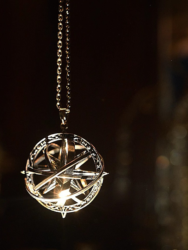 Golden Necklace Celestial Silver Pendant / Globe