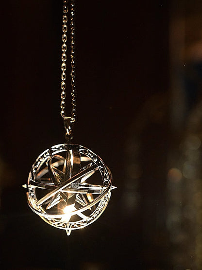 Golden Necklace Celestial Silver Pendant / Globe