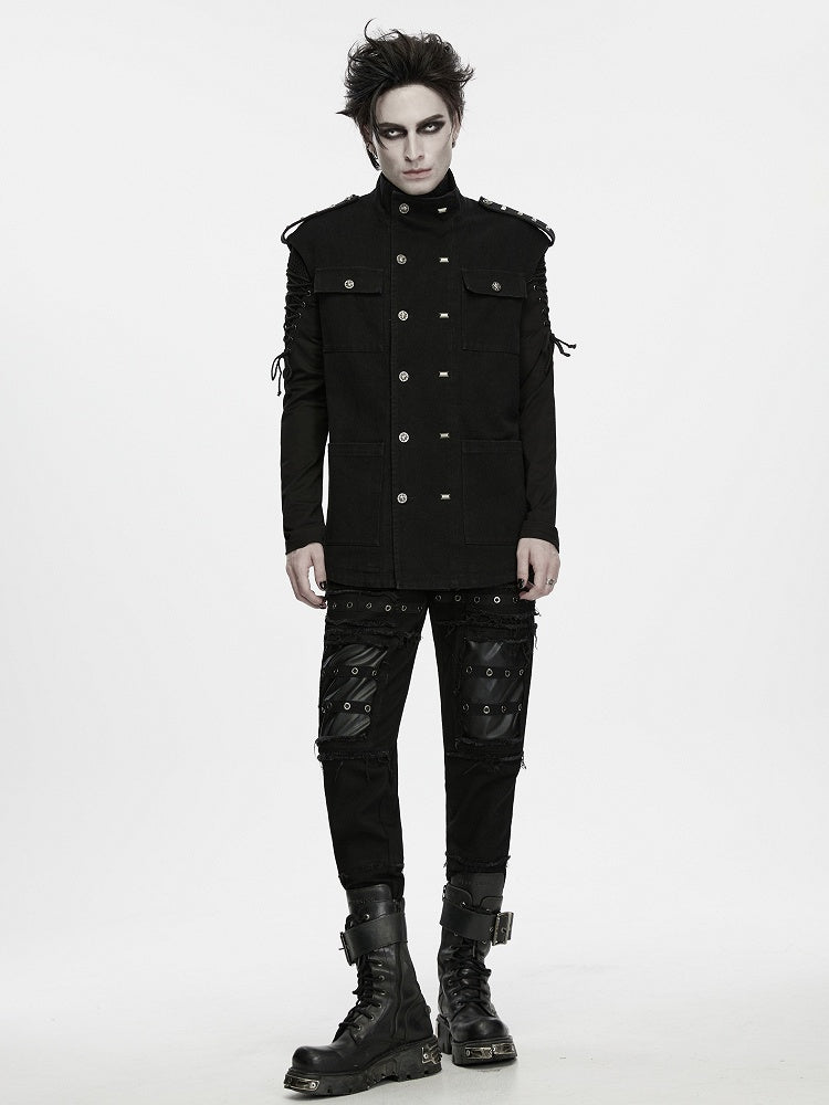 Men's Hardcore Techwear Double-Breasted Vest in Black - Punk Rave