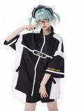 Ellbogenlange Ärmel Jirai Kei Reißverschluss-Sweatshirt Weiß Landmine Style Schwarz