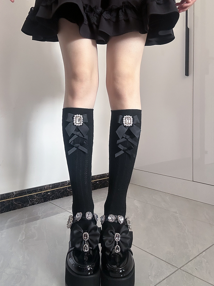 with Square 6 Jirai Rhinestone Socks Decoration Bow Calf Kei Colors