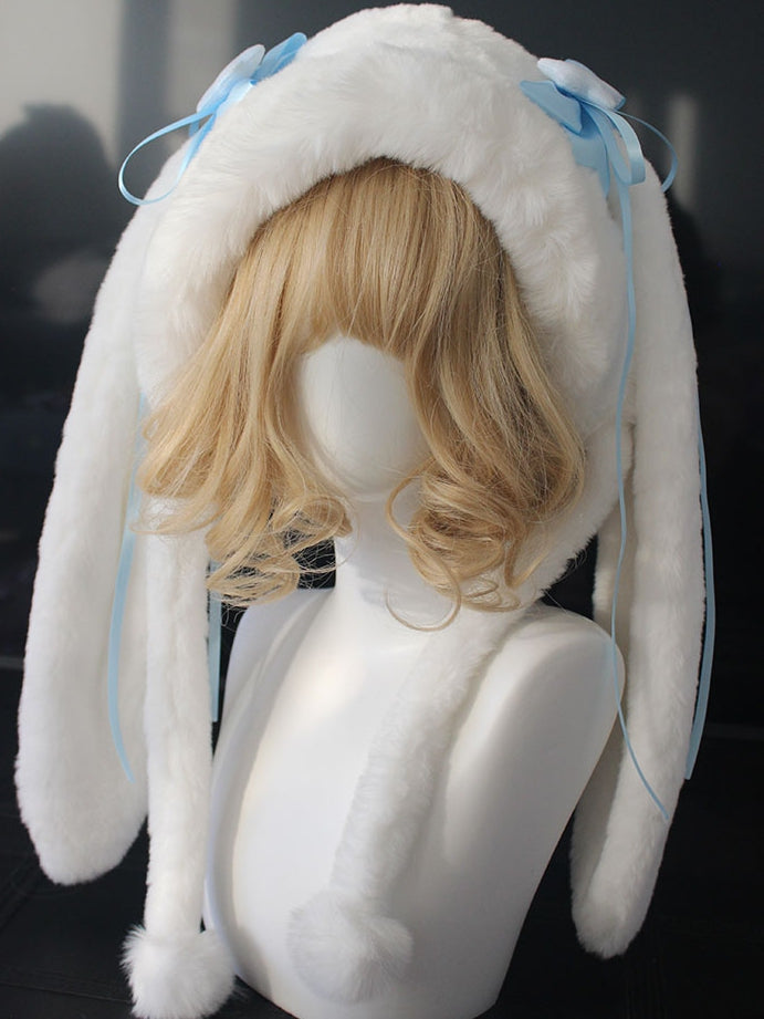 Bowknot Details Oversized Bunny Ears Plush Hat