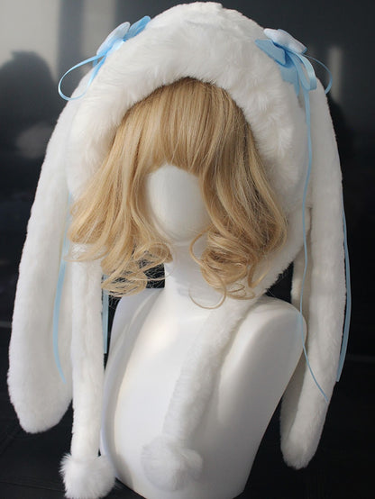 Bowknot Details Oversized Bunny Ears Plush Hat