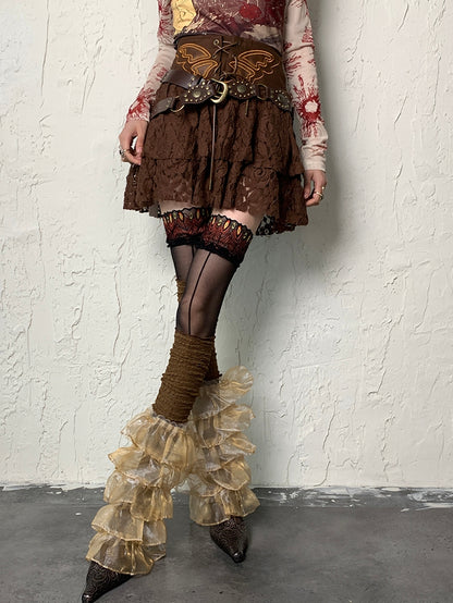 Punk Lace Sleeves Brown Leg Trim Wasteland Multi-layered