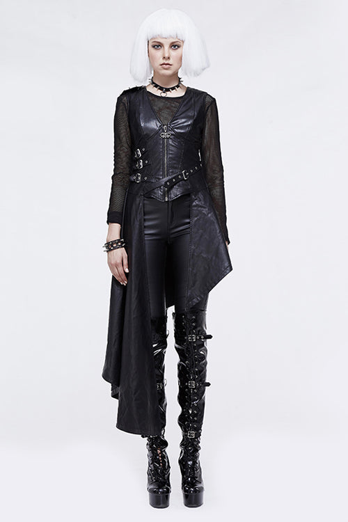 Asymmetric Zipper Leather Mini Dress Punk Sleeveless
