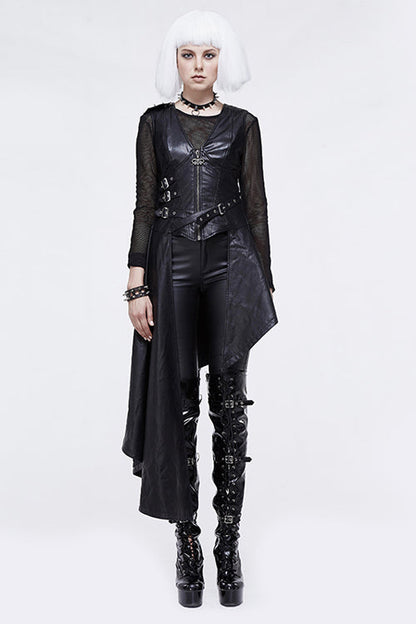 Asymmetric Zipper Leather Mini Dress Punk Sleeveless
