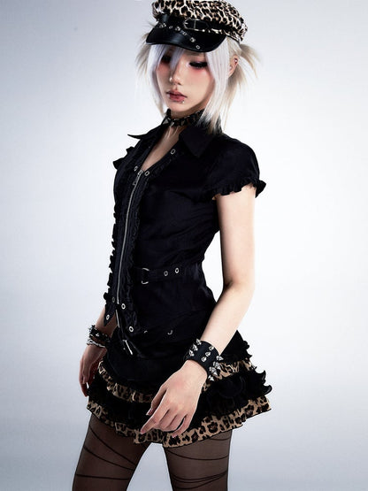 Waist-Cinched Top Crop Black Punk Vintage