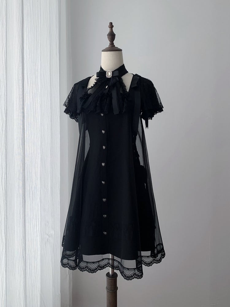 Gothic Halter Dress with Lace and Bow Details - Ekomi