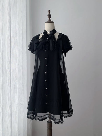 Gothic Halter Dress with Lace and Bow Details - Ekomi