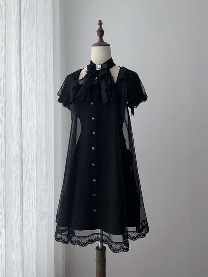 Gothic Halter Dress with Sheer Panels & Bow Accents - Ekomi