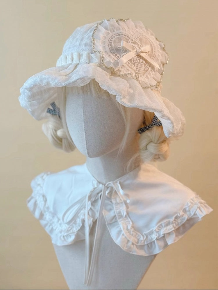 Appliqué White Off Sun Lace Heart Hat