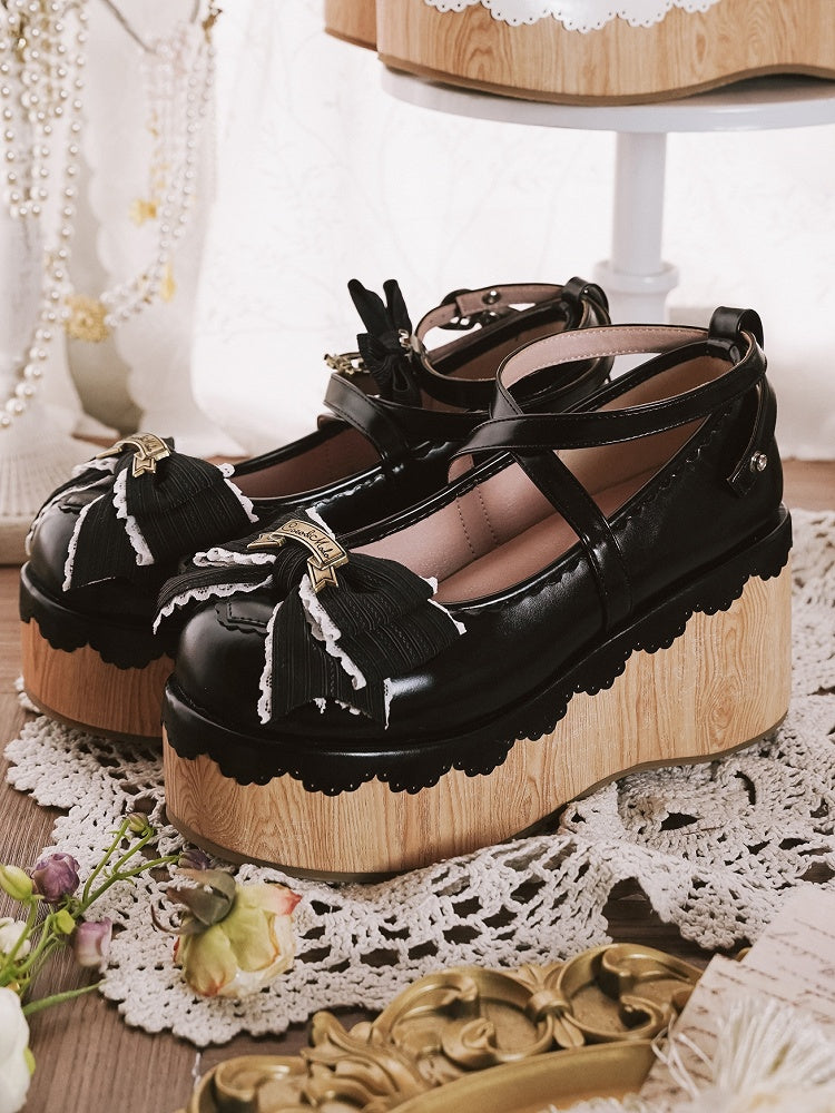 Sweet Toe Bow Charm Clock - Black Round Lolita Platforms Accents
