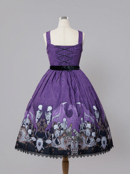 Purple Square Neck Skeleton Cross Gothic JSK - NnSTAR