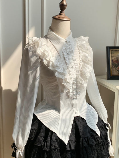 Lolita Long Pointed Collar Shirt White Sleeves Foldover Gothic