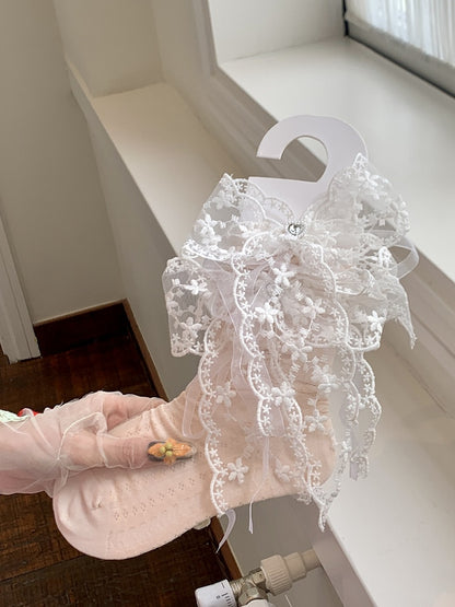 Lace White/Pink/Yellow/Blue Charm With Bowknot Socks Rhinestone