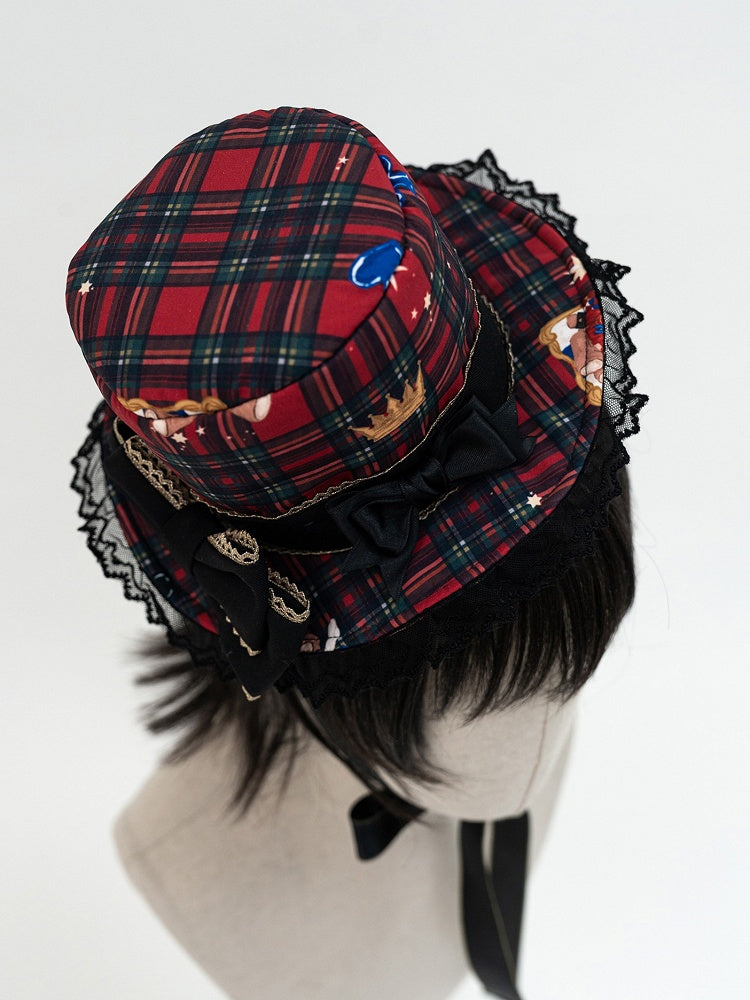 with Plaid Mini Black Red Lolita Bowkonts Hat
