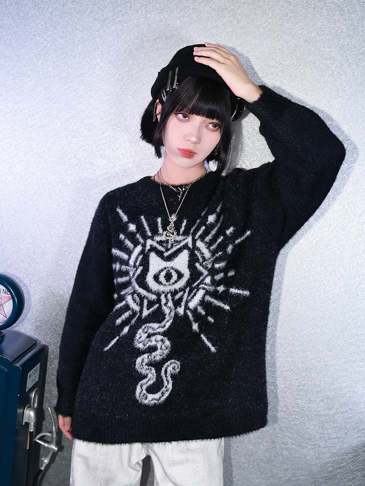 with Mythical Faux Sweater Gothic Jacquard Cheongsam Mink Black Cat
