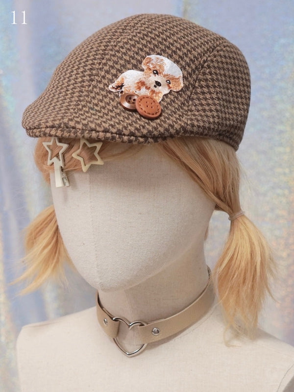Options Applique Hat Beret Button/Star/Dog Y2K 17