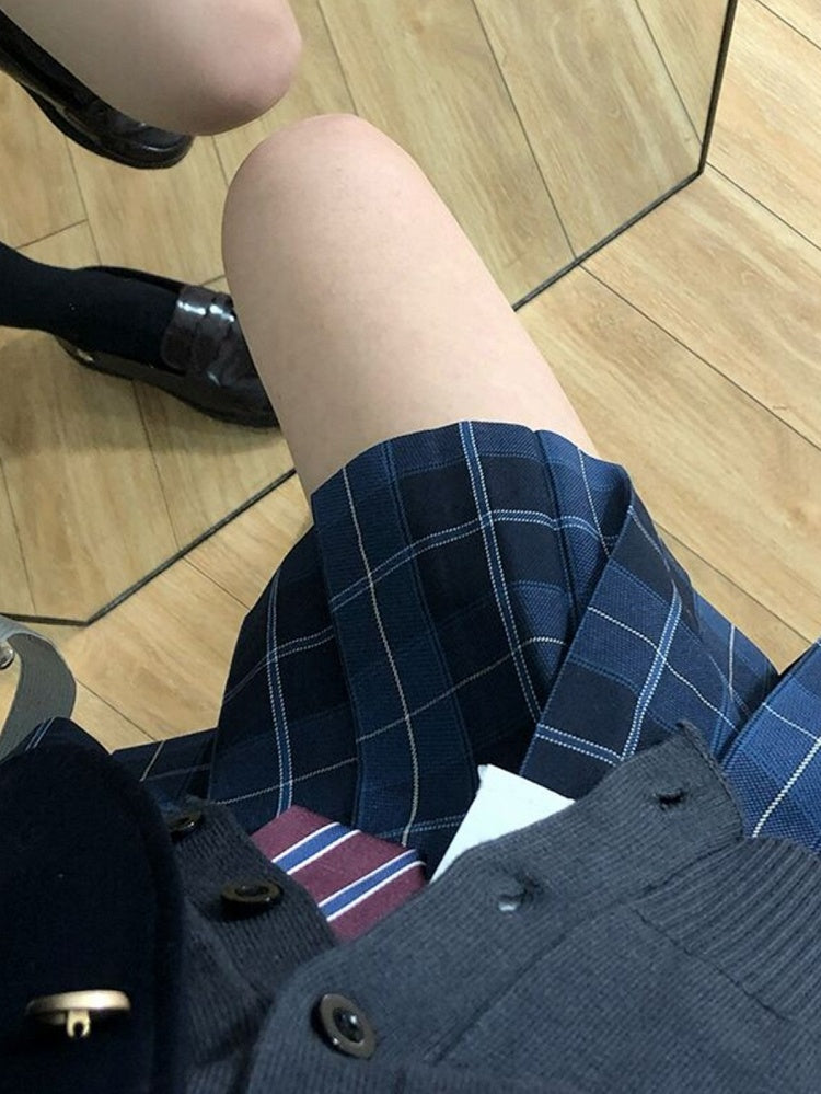 Blue Pattern Pleated Plaid Uniform 42CM JK Skirt