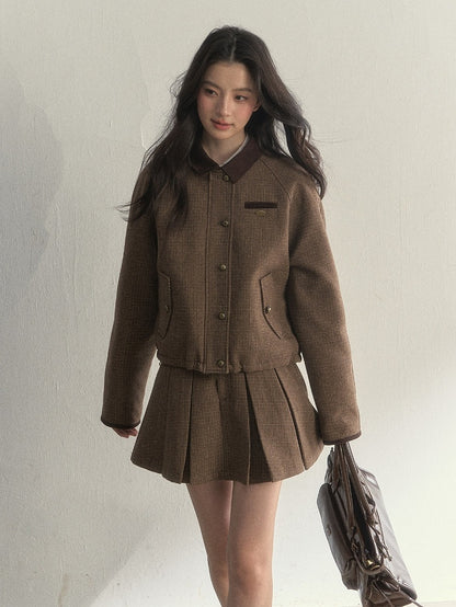 Jacket Retro Houndstooth Double-Sided Brown