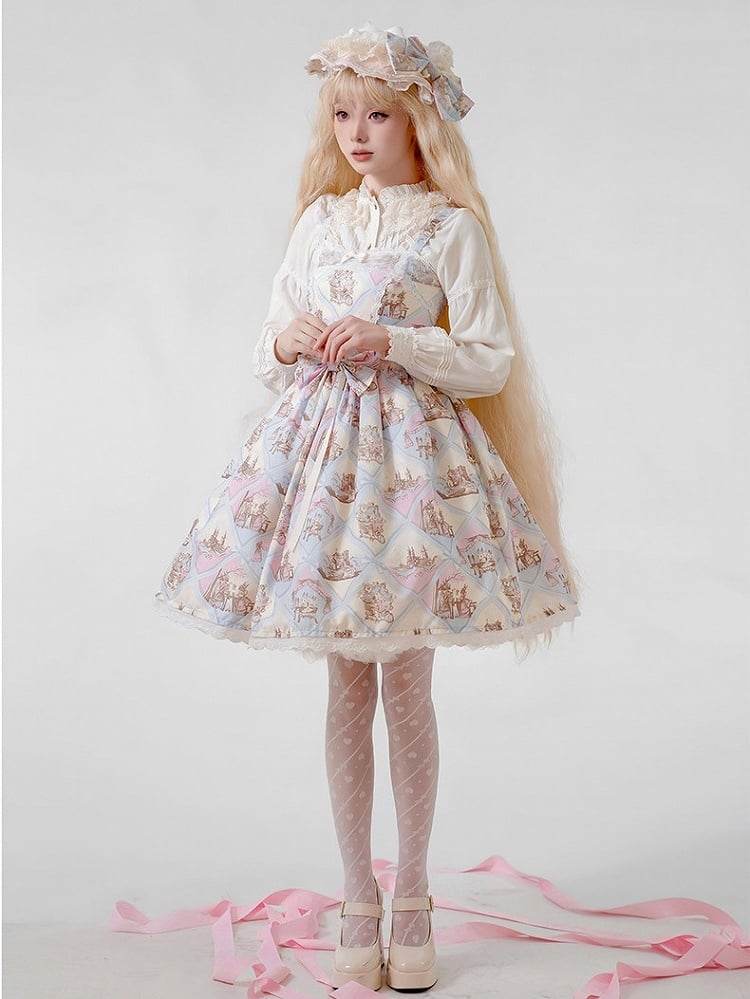 Rabbit Theme Sweet Lolita JSK Dress with Blue Diamond Print