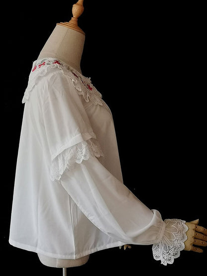 Detailing Embroidery Lolita White Strawberry and Blouse Lace with