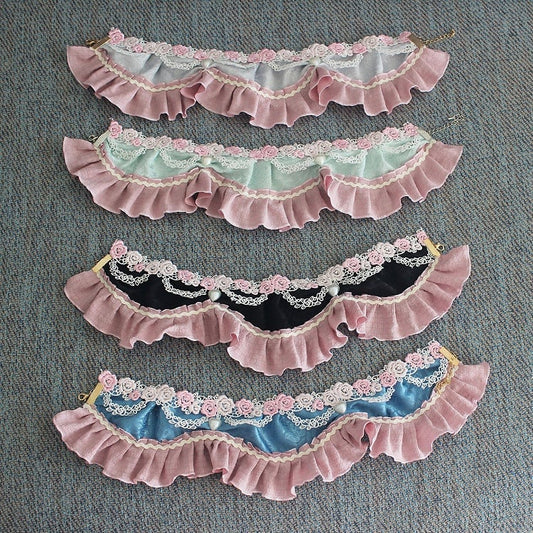 Floral Decorated Color Beaded Choker Heart Options 7 Design Ruffled