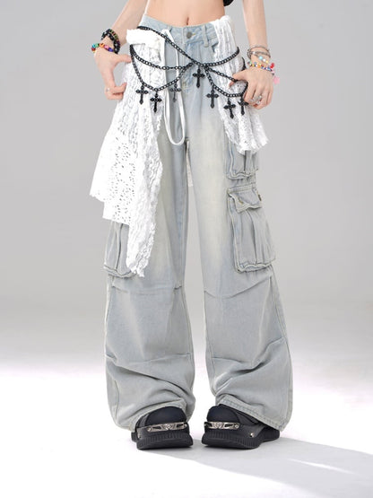 Hellblaue Cargo-Jeans mit Taschen