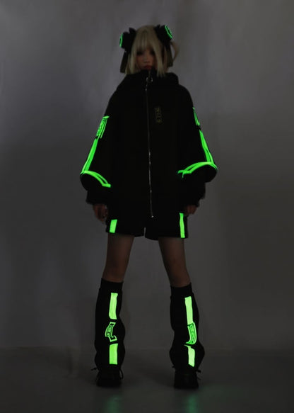 Luminous Cyberpunk Jirai Kei Jacket Zip Up Front Sweatershirt