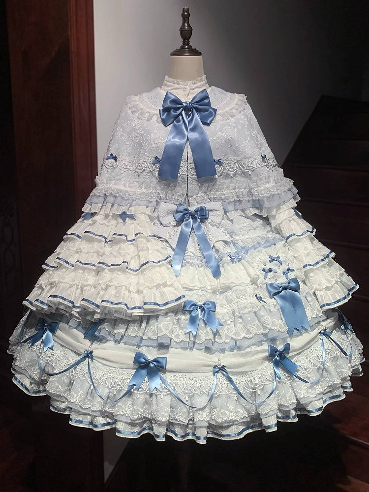 Blue Bunny Ears Lolita Jacquard Ruffled Cape - Starry Messenger