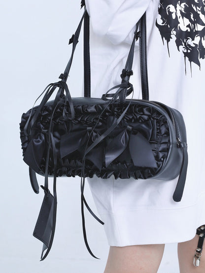 Details Bag Jirai Bowknot Trim Straps Kei Shoulder Ruffles Black Self-tie