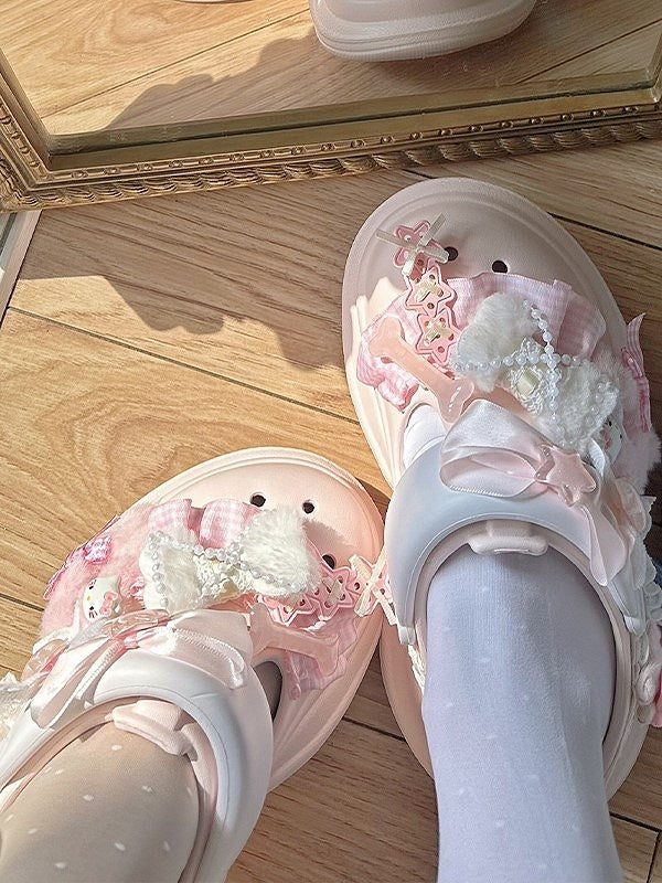 Sweet Lolita Trim Version - Star Regular/Thicken Clogs Crocs-style in Accents Pink Ruffle