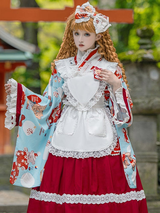 Bowknots Lolita White with Heart-Shaped Lace-Trimmed Pocket Apron and design