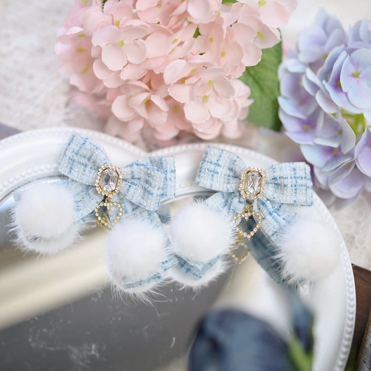 Jirai Kei Rhinestone Hair Clips with Heart Charm