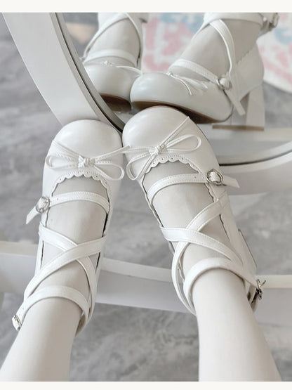 Heel Comfort - Block Mid Jane PU Shoes White Mary