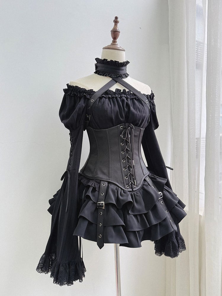 Gothic Layered Ruffled Skirt in Black - Moonveil Manuscript