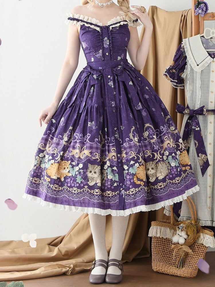 かわいいブドウのプリントと紫のロリータキティスカート
