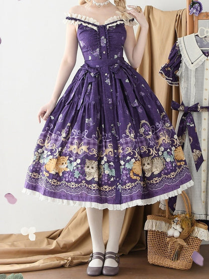 かわいいブドウのプリントと紫のロリータキティスカート