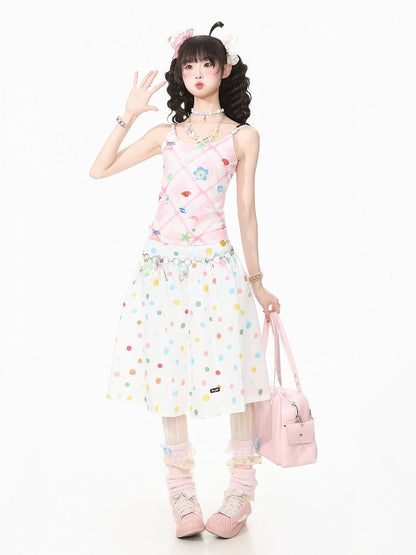 White Skirt with Colorful Polka Dot Pattern - Languid Park