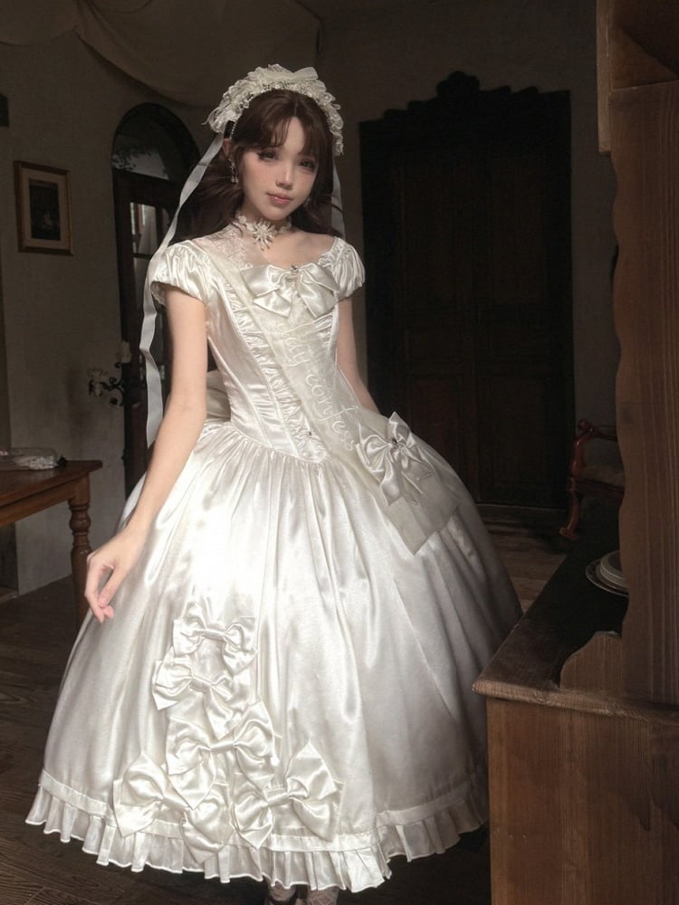 Classic White Lace Butterfly Lolita One-Piece - Snow Lolita