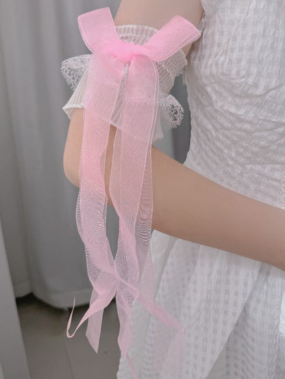 Ribbon Wrist Cuffs Pink Bows White/Black/Pink Lace Black