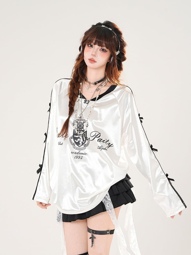 Vibe and Logo Sweatshirt Bow Black/White Accents Academia with Print