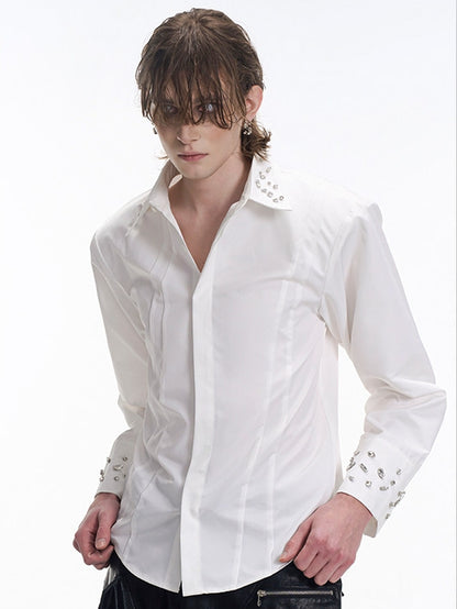 Accents Pads White Men Shoulder Rhinestone with for Shirt