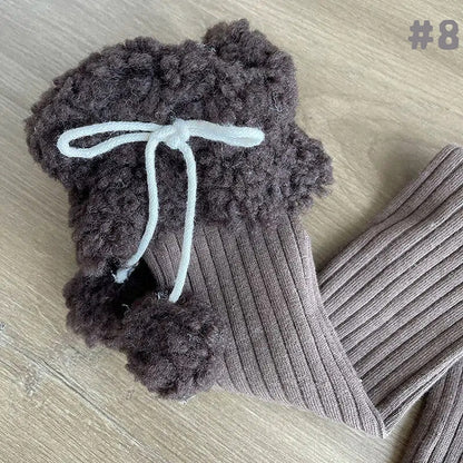 Stockings Cuff Pom-Pom Fluffy with Ribbed Details